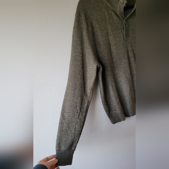 Vintage Jos. A Bank Mens M Merino Wool Henley Sweater Green Grandpa Blokecore - Picture 4 of 7